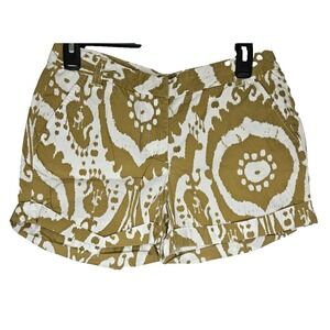 J.Crew‎ Ikat Print Chino Shorts Size 4 Mustard White Cotton Summer Casual